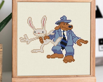 Patrón de punto de cruz "Sam & Max Hit the Road" - Diseño de juego de aventuras - Regalo DIY para gamers (PDF)