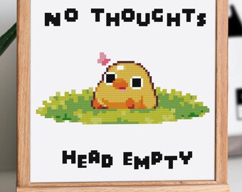Patrón de punto de cruz de pollito gracioso "Cabeza en blanco" – Bordado DIY con meme de pájaro (PDF)