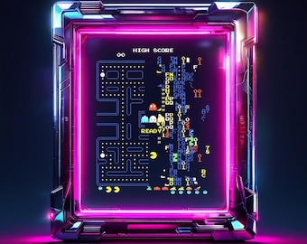 Patrón de punto de cruz de Pac-Man Glitch: Error de nivel 256 roto, arte pixel retro arcade (PDF)