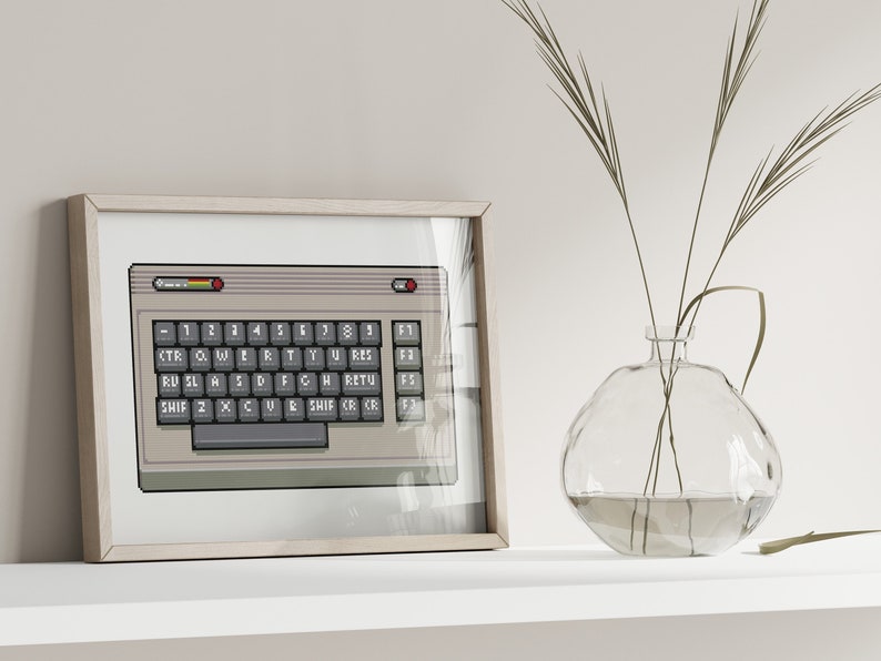 Retro Commodore 64 Pixel Art Cross Stitch Pattern | Vintage Computer Embroidery Design