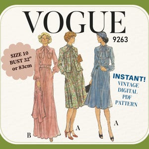 Vintage 1970s Vogue Dress & Jacket Sewing Pattern - Size 14 (PDF Digital Download)