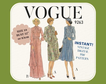 Patrón de costura para vestido y chaqueta Vogue vintage de los años 70 - Talla 14 (Descarga digital en PDF)