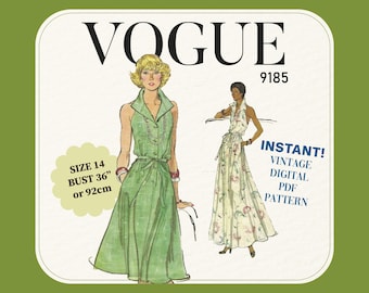 Patrón de costura Vogue 9185 de los años 70 – Vestido de talla 14 para mujer (Patrón en PDF)