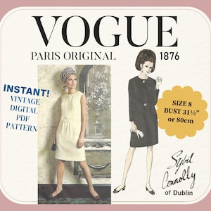 Molde de costura para vestido Vogue dos anos 1960 por Sybil Connolly, tamanho 8 (download digital em PDF)