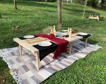 Handmade Wooden Foldable Boho Picnic Table WALNUT /NATURAL  With Natural Warnish