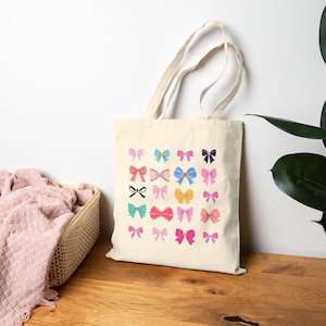 Coquette Aesthetic Bow-Themed Bag Vibrant Bow Pattern tote bag, Fashionable and Trendy, Colorful Ribbon Tote for E