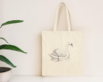 Storybook Swan Bag Sketch | Minimal Line Art Canvas Tote