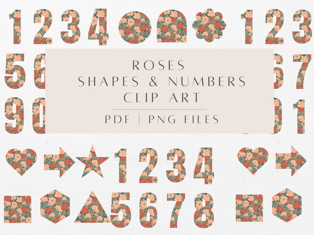 Red Rose Goodnotes Shapes and Numbers Clipart: Floral Graphics (PNG ...