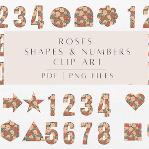 Red Rose Number PNG and Pink Rose Shape Clipart - Floral Number png and pdf, Digital Stickers for Goodnotes, Flower Shapes Graphics