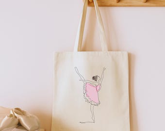Ballet Flat Tote Dance Practice Bag Featuring Minimal Ballerina Art Sketch
