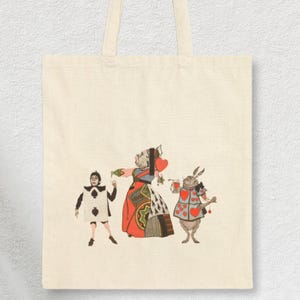 Borsa Wonderland Spade Victorian Queen of Hearts, Borsa White Rabbit: Arte Alice d'epoca dell'autore Lewis Carroll di Chic Canvas Totes