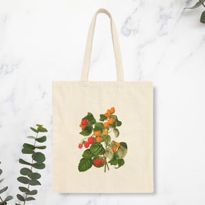 Vintage Raspberry Art Tote, Red, Yellow Raspberries Illustration ...