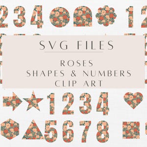 Pack botanique SVG | Rose victorienne | Art intemporel | Roses fanées | Bouquet de fard à joues | Rose chiffres SVG | Set de calligraphie