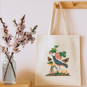 Nesting Bluebird Rustic Winged Tote Berry Picking Bag in Cotton Canvas