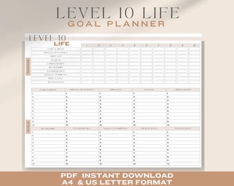 Level 10 Life PDF Printable A4 Wellness Goal Chart Digital Download