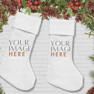 Double Christmas Stocking Mockup Digital Download | Stockings Mockup, Xmas Stocking Canva, Holiday Canva, By Chic Canvas Totes