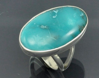 Large Oval Natural Turquoise in Silver Ring