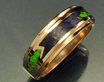 14k Rose Gold Mosaic Inlay Band with Sugilite and Gaspeite