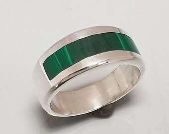 Malachite Inlay Silver Gents Size Band