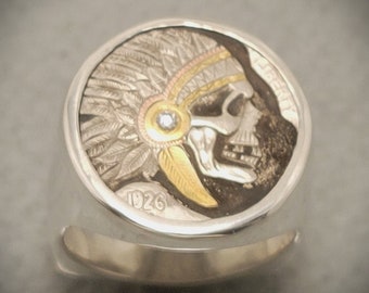 Skulled Buffalo Nickel made into Silver Coin Ring