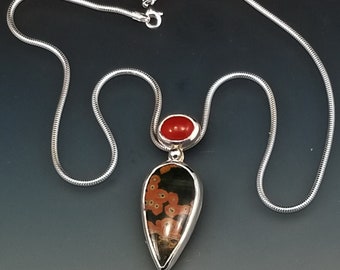 Ocean Jasper and Carnelian Agate Silver Pendant