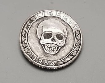 1964 Silver Quarter Turned into Skull Coin