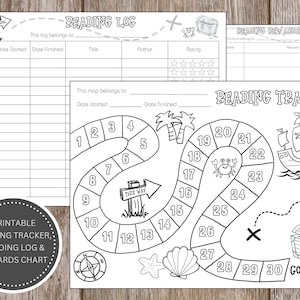 Kinder Sommer Lese Herausforderung | Lese-Tracker, Lese-Tagebuch & Lesebelohnungs-Diagramm | Piraten Schatzkarte Malseite | Sofort Download