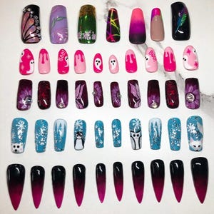 Unhas postiças personalizadas pintadas à mão