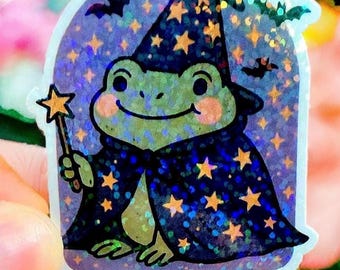 Magical Frog Witch Sticker • Cute Halloween Vinyl Decal • Girly Witchy Aesthetic Sticker for Water Bottles, Laptops & Journals