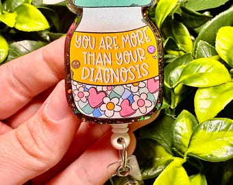 Mental Health Awareness Badge Reel – "You Are More Than Your Diagnosis" ID Holder, Inspirational Floral Retractable Badge, Therapist, Nurse