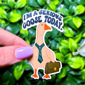 Serious Goose Sticker - Funny Vinyl Sticker - Work Mode Goose Decal - Business Goose Laptop Sticker - Cute Office Humor Gift