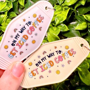 Iced Coffee Keychain: Girly Retro Motel Key Tag