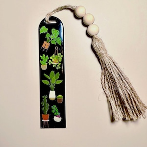 Boho Plant Bookmark: Acrylic Houseplant Design with Jute Tassel