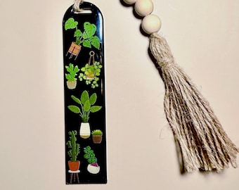 Segnalibro Boho Plant: design di pianta d'appartamento in acrilico con nappa in iuta