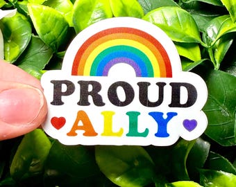 Proud Ally Regenbogen Aufkleber | LGBTQ+ Pride Vinyl Aufkleber, Wasserdichter feministischer Allyship-Aufkleber für Gleichheit, Fürsprache und Unterstützung