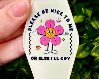 Funny Mental Health Keychain: Retro Motel Style, Girly Crybaby Gift