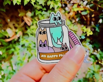 My Happy Pills Cat Sticker: Mental Health Vinyl Decal