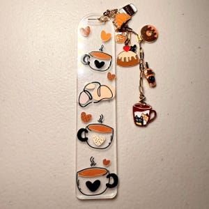 Coffee Lover Bookmark | Café Aesthetic Resin Bookmark with Charms | Bookish Gift for Coffee Addicts | Cute Cozy Bookmark for Readers