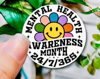 Mental Health Awareness Sticker | 24/7/365 Support Vinyl Decal, Positive Quote Trendy Waterproof Sticker for Laptop, Water Bottle & Journal