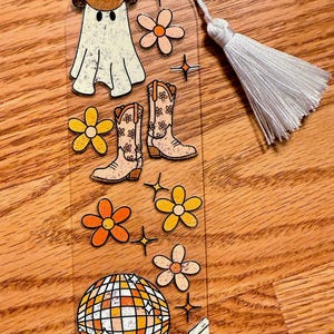 Spooky Cowgirl Ghost Bookmark • Retro Western Floral Acrylic Bookmark • Fall Reading Gift • Disco Ghost Aesthetic Bookish Accessory