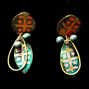 Boho Hippie Asian Indian hand painted brass chain necklace earrings set image 3