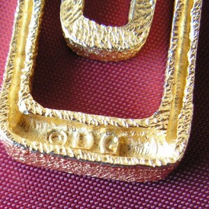 Mid century DG goldtone and orange enameled drop earrings image 3