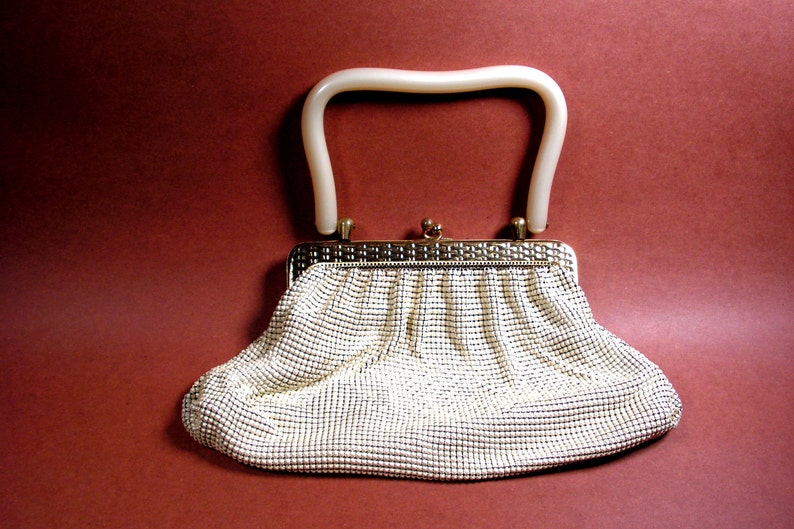 Whiting and Davis mesh evening bag purse midcentury 1950s image 1
