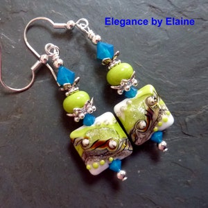 Lime Blue Earrings, Handmade Earrings, Lime, Sterling Earwires, Measure 2 1/2 from top of earwires image 1