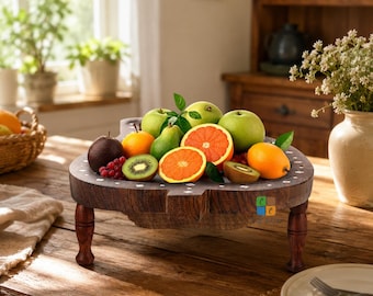 Handmade Wooden Fruit Basket | Decorative Wooden Fruit Bowl with Legs | Kitchen Counter Organizer | Rustic Centerpiece Decor | Mango Shape