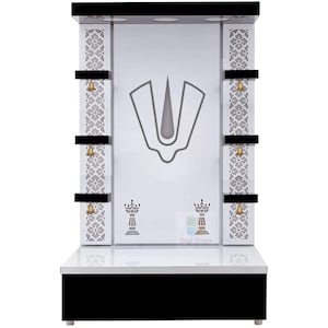 Wooden Customized Pooja Temple For Home And Office / Wooden Temple |White & Black Mandir With LED Light Puja Mandir with Storage