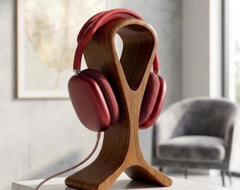Soporte para auriculares de madera de sheesham hecho a mano, soporte de madera para auriculares, organizador de escritorio, estante minimalista para auriculares, accesorios para juegos y oficina.