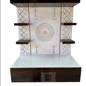 LED Wooden Pooja Temple: White & Brown Mandir with Storage