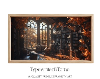 Autumn Library Frame TV Art: Cozy Fall Home Decor (Digital Download)