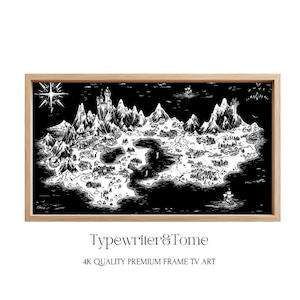 Fantasy Karte Invertiert Rahmen TV Kunst Sofortiger digitaler Download Wohnkultur Berglandschaft Buchliebhaber Piraten Drachen Märchen Magie Whimsy